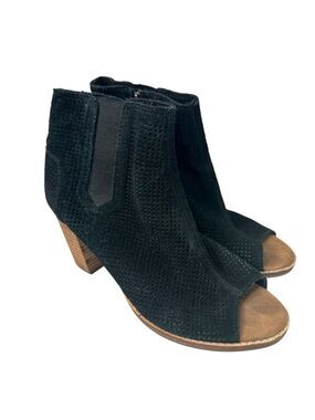 TOMS Majorca Perforated Open Toe Booties Womens 7.5 Black Suede Heels